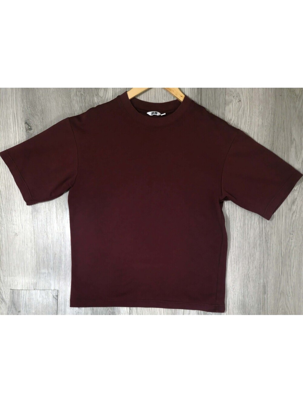 UNIQLO U Burgundy Oversized Boxy T Shirt Mens Small Maroon Heavyweight Tee #14